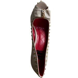 NIB EmIlio Franco Sophia Womens Studded Pumps Heels Peep Toe 7.5 M Nude Leather